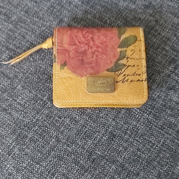 Pink Flower on Yellow Leather Women's Card Holder - Picture 1 of 5